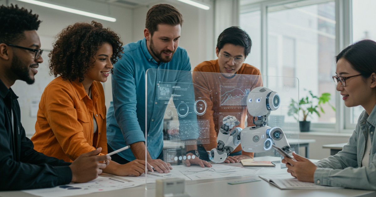 Students using AppForceStudio to build no-code apps for portfolio projects.